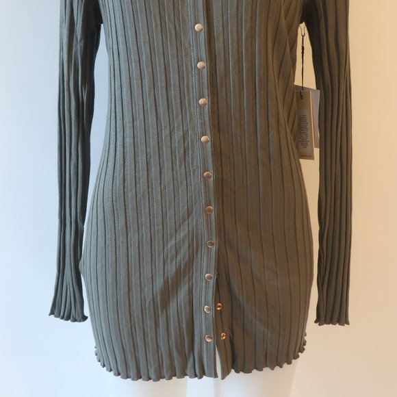 NWT Womens Nation Ltd. Nori Olive Green Ribbed Long Sleeve Dress L * - Picture 7 of 10